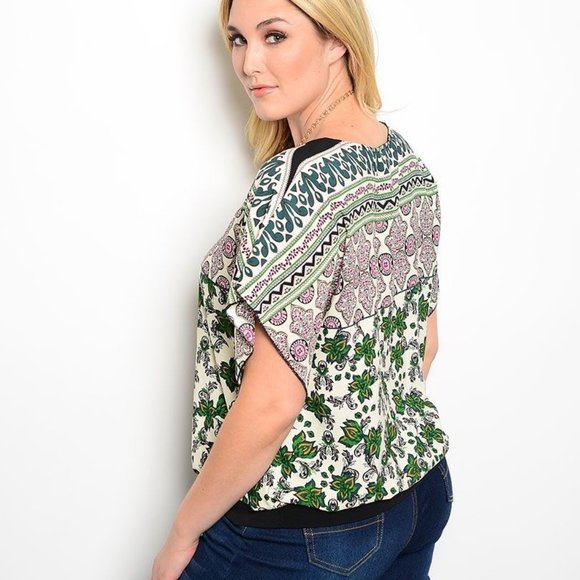 Care N Sport Women's Top Green Paisley-Print Kimono-Sleeve Plus Size 2XL  NWOT - Picture 3 of 3